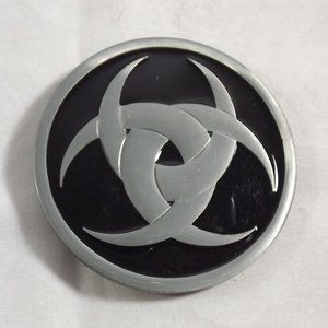 Radioactive Biohazard Symbol Black Enamel Silver Tone Metal Novelty Belt Buckle
